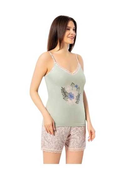 Hepsine Rakip Kadın İp Askılı Şortlu Pijama Takımı Baskılı Pamuklu 7000 001