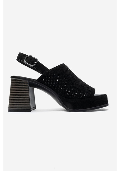 Luvi Shoes Penvıa Siyah Süet Hakiki Deri Kadın Kalın Topuklu Sandalet