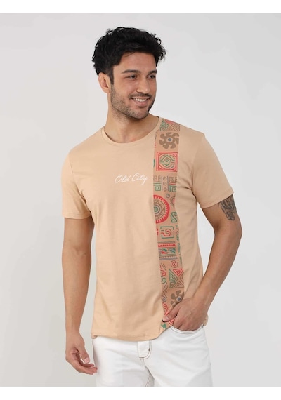 Dufy Vizon Erkek Slim Fit Desenli O Yaka Tshirt - 105314-vizon Vizon