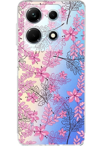 İnfinix Note 30 5g Uyumlu Kamera Korumalı Floral Pembe Tasarımlı Şeffaf Silikon Kılıf