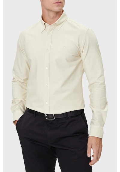 Boss Logolu % 100 Pamuk Slim Fit Düğmeli Yaka Gömlek Erkek Gömlek 50544917 131 Ekru