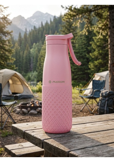Puccon 500 Ml Pipetli Pembe Çelik Matara/termos - Silikon Gövdeli Plus - 50010
