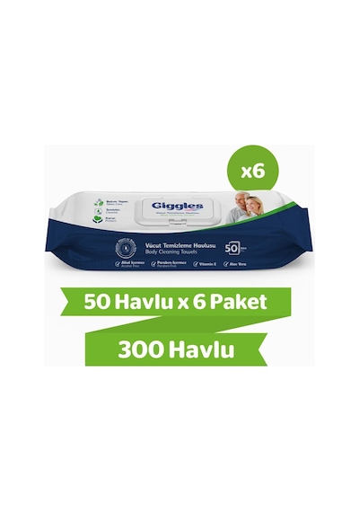 Giggles Vücut Temizleme Havlusu 50'li 6 Paket 300 Havlu