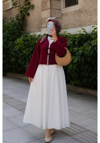 Alfa Aksesuar 03 Kadın Bordo Kısa Kimono Ceket Zarif Ve Şık Kombin Parçası