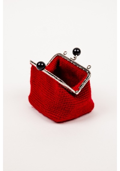 Fabric Craft Bag Bozuk Para Cüzdanı Merserize Pamuk Klipsli Örgü Kırmızı