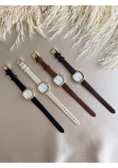 Retro Minimal Vintage Deri Kordon Kadın Kol Saati Kelebek Model Gümüş