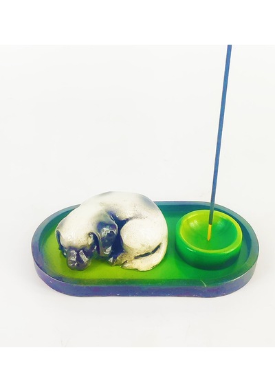 Uyuyan Köpek Çubuk Tütsülük Ve Tealight Beyaz