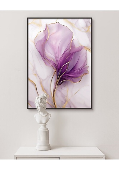 Tablo Ahşap Çerçeveli Tablo Çerçeveli Poster Çiçek Temalı Mermer Desen Soyut Tablo