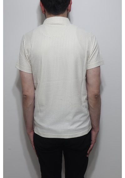 Santa Dmctekstil Erkek Tshirt-1336 Çizgili Spor Kesim Rahat Kalıp Polo Yaka T-shirt Bej