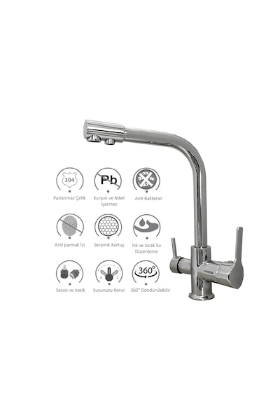 Aswater 3 Yollu Arıtmalı Çıkışlı Eviye Bataryası Krom