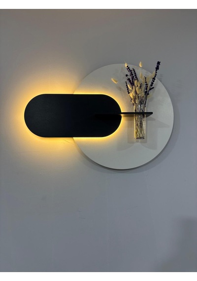 Karanfil Ahşap Pilli Ledli İskandinav Tarzı Salon Duvar Rafı Modern Çiçeklik 45 X 65 Cm Paris Grisi - Antrasit