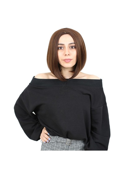 Kahkülsüz Düz Kısa Fiber Sentetik Peruk / Karamel - Rxlu-462231 Renkli