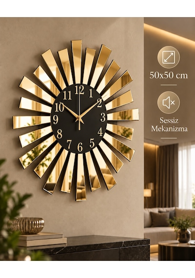 AA Shop Aynalı Pleksi Piyano Model Sayılı Ev Duvar Saati Altın - Siyah