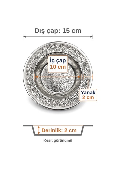 Binbir Trend 15 Cm Otantik Desenli Krom Çelik Yanaklı Derin Meze Ve Sunum Tabağı 6 Adet Gümüş