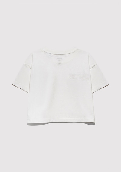 Mavi Baskılı Kırık Beyaz Kız Çocuk T-shirt M7610313-70057 Kırık Beyaz