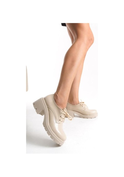 Alemdarshop K-707 Bej Kırışık Rugan Yüksek Tabanlı Bağcıklı Loafer Ayakkabı C.vizon