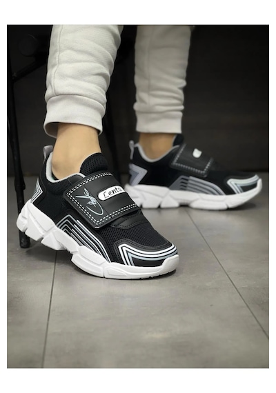 Adımist Çocuk Unisex Rahat Ortopedik Taban Cırtlı Hafif Sneaker Spor Ayakkabı Lento Cırtlı Siyah
