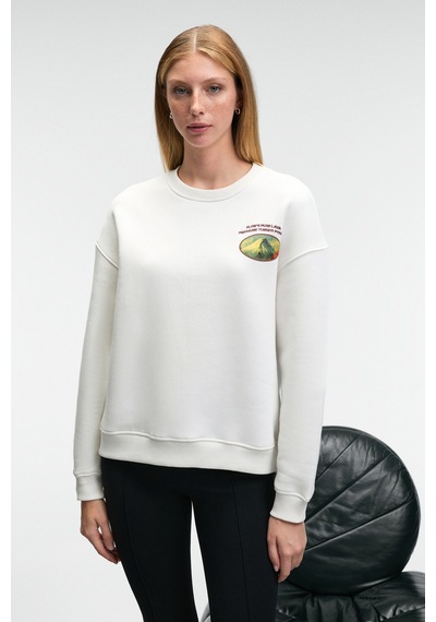 Grımelange Vıstara Kadın Nakış Detaylı Yuvarlak Yaka Regular Fit Beyaz Sweatshirt Beyaz