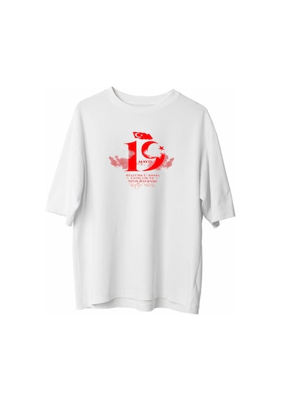 19 Mayıs Atatürk Temalı Gençlik Ve Spor Bayramı Bisiklet Yaka T-shirt - Beyaz Çok Renkli