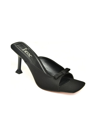 Fox Shoes U997112004 Siyah Kumaş İnce Topuklu Kadın Terlik Siyah