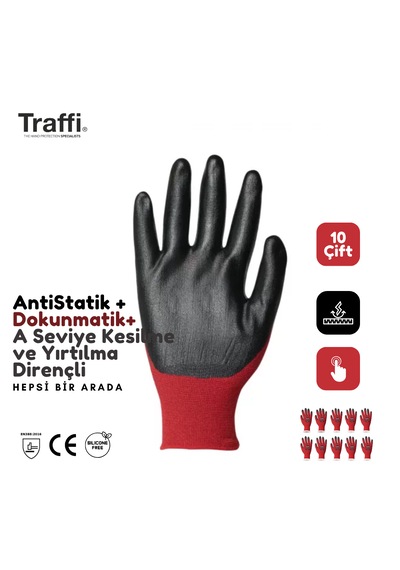 10çift Tg1290 Dokunmatik,antistatik A Seviye Direnç İş Eldiveni