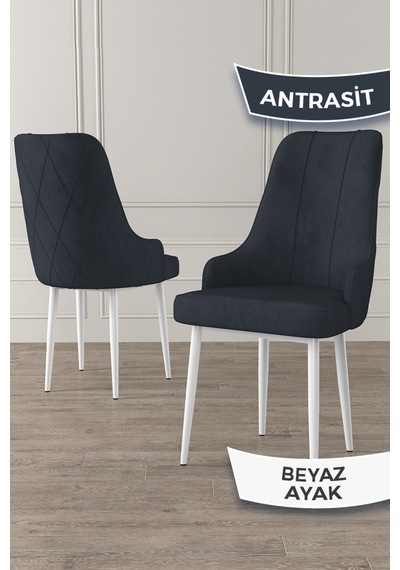 Canisa Trex Serisi 1.sınıf Babyface Kumaş Beyaz Metal Ayak 6 Adet Antrasit Sandalye Sandalye Antrasit Ayak Beyaz