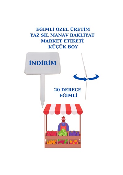 Yaz Sil Küçük Boy Açılı Sapla Bakliyat Etiketliği 50 Adet Manav Pazarcı Diğer
