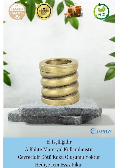 Mumluk Şamdan Tealight Ve İnce Mum Uyumlu Spiral Model - Altın Eskitme