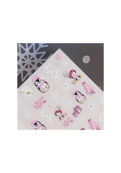 Penguen Kar Tanesi Noel 3d Tasarım Pembe Yapışkan Sticker Tırnak Dövmesi Nail Art