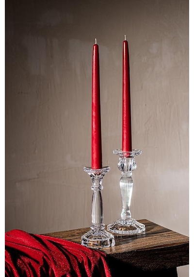 Bozkurt Konik Şamdan Mum Fener Mumu - Kırmızı - 14 Cm. - 12 Adetlik Paket Kırımızı