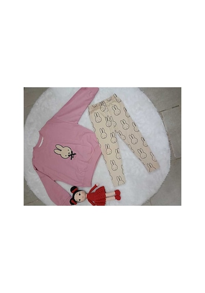 Bubiee Baby Tavşan Desenli Uzun Kollu Kız Çocuğu Alt Üst Takım Pembe