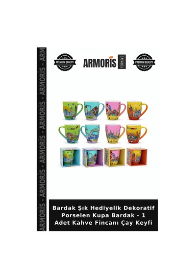 Bardak Şık Hediyelik Dekoratif Porselen Kupa Bardak - 1 Adet Kahve Fincanı Çay Keyfi Çok Renkli