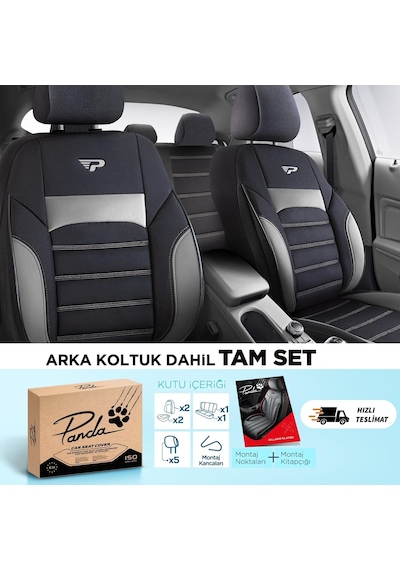 Panda Special Serisi Jakar Kumaş Oto Koltuk Kılıfı - Siyah - Gri