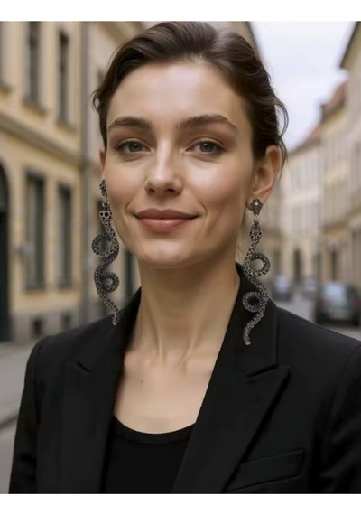 Zr Model Taşlı Yılan Küpe Çok Renkli
