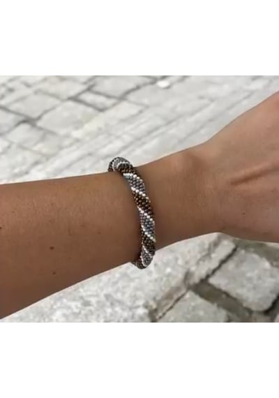 Aura El Yapımı Boncuk Bileklik Beyaz - Gri