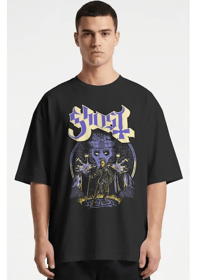 Ghost Rock Metal Müzik Grubu Baskılı Unisex Oversize Premium Tişö Siyah