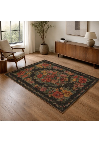 Kartela Halı Karabağ Halı Jüt Taban Dokuma Halı Antrasit - 60 X 90 Cm