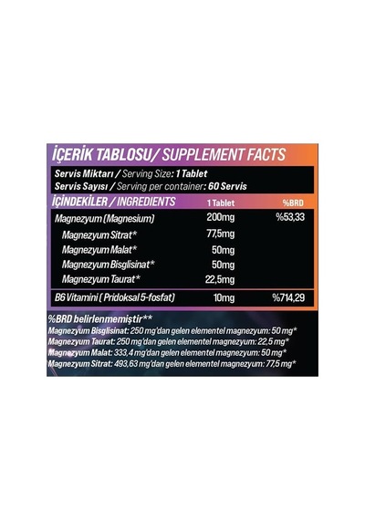 Oblıvıon Magnezyum Kompleksi + B6 Vitamini 60 Tablet