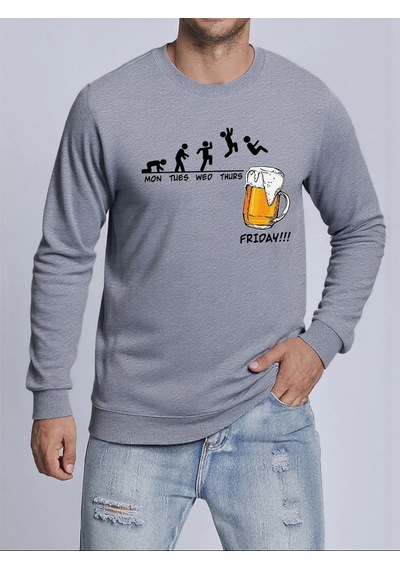 Startmore Tarzsokak Jumping Into The Beer Friday Evolution Baskılı Üstler Erkek Yumuşak Trendy Kazak Sıcak Kalınl Gri