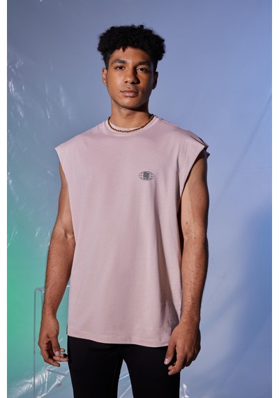 Woof Gym Connected By The Mindset Baskı Tank Top (Pudra)