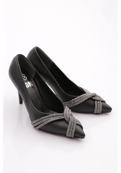 Dgn Ysf-06 Kadin Silver Taşli Burgu Bantli Abiye Ayakkabi YSF-06-1563-R1534 Siyah