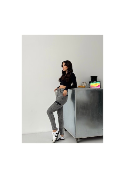 Kene Jeans Kadın Kar Siyah Kargo Cep Dar Paça Siyah