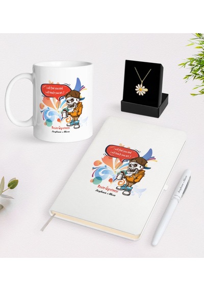 Kişiye Özel Resim Öğretmeni Beyaz Kupa Defter Kalem Ve Isimli Pap N11.898