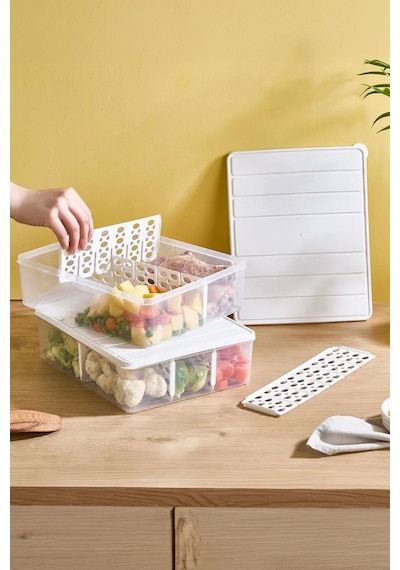 Selka Home 2 Adet 4 Lt.  Nora Bölmeli Organizer Buzdolabı Buzluk Düzenleyici Saklama Kabı