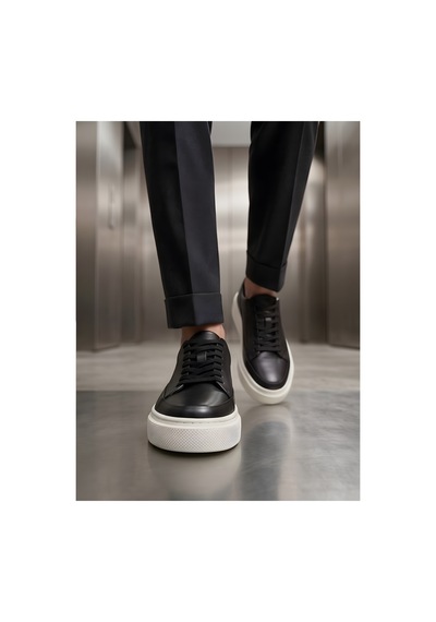 Crc Ayakkabı Orijinal Keçi Derisi Hakiki Deri Erkek Comfort Günlük Ayakkabı Sneaker Siyah