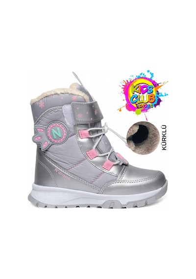 Kids Club Shoes Ndrops-014 İçi Yünlü Unisex Kar Botu Çocuk Bot Gümüş