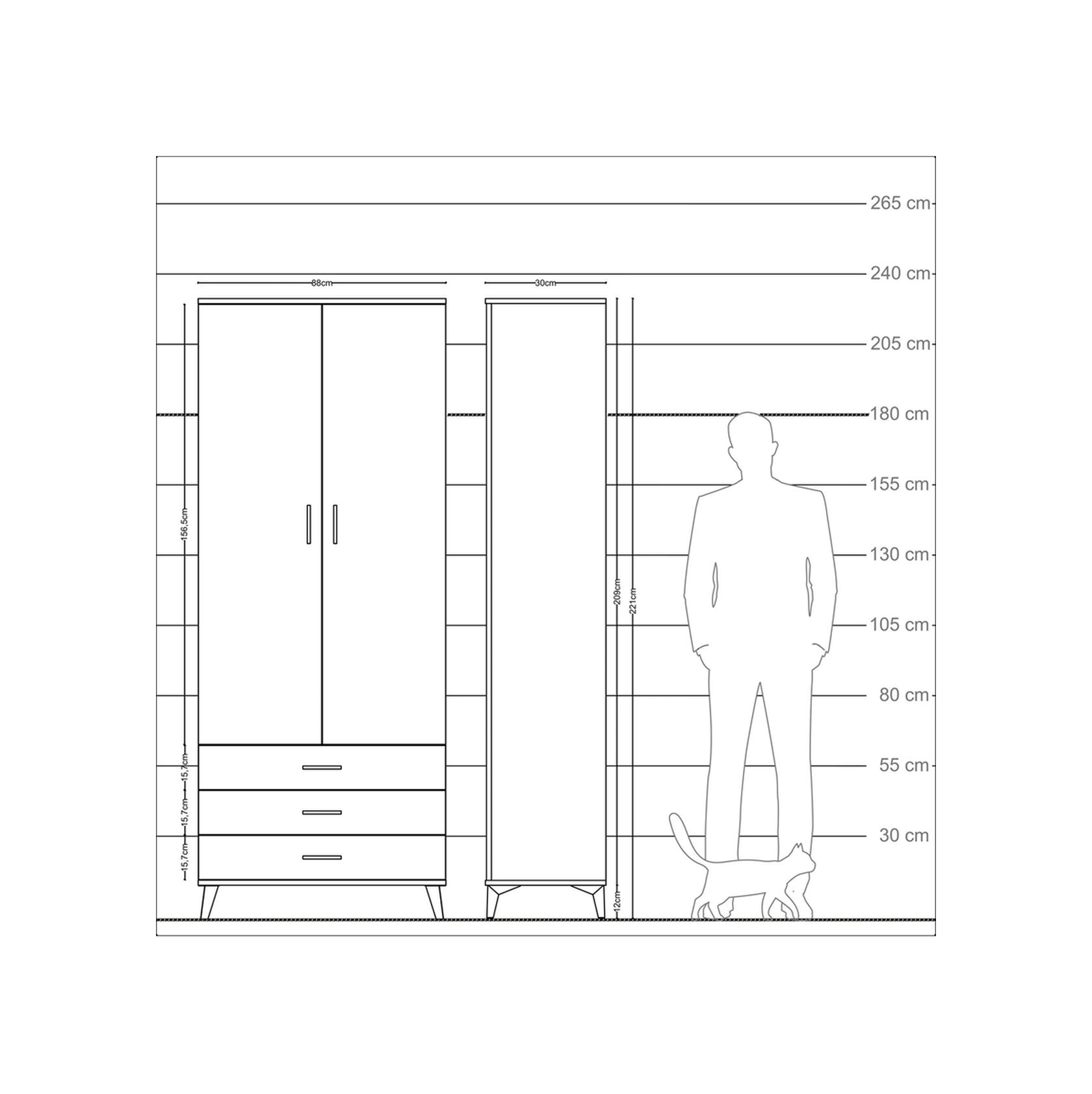 Arges Dolap 4 Raflı 3 Çekmeceli 2 Kapaklı 88x30x221 Aytaşı-çam Aytaşı