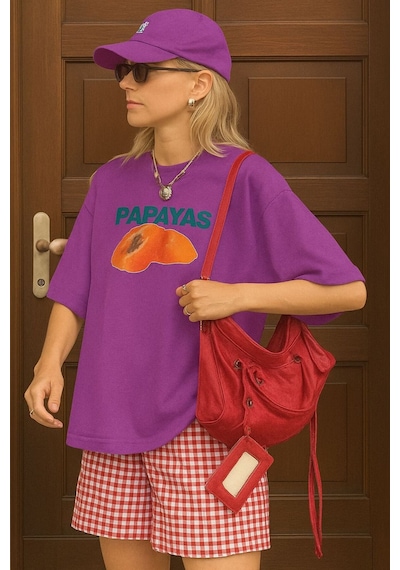 Papayas Baskılı Unisex Tshırt Mor