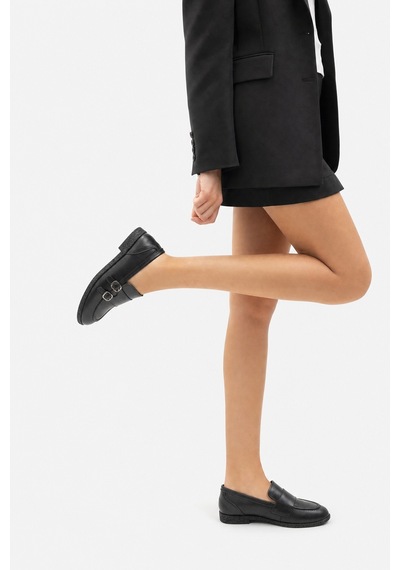 Luvi Shoes Daly Siyah Cilt Hakiki Deri Tokalı Kadın Loafer Ayakkabı