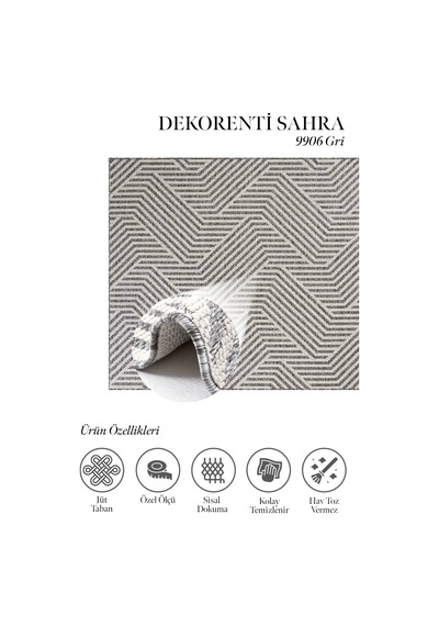 Dekorenti Sahra 9906 Gri Halı - Vurgulu Çizgilerle Hareketli Sisal Halı Gri Krem
